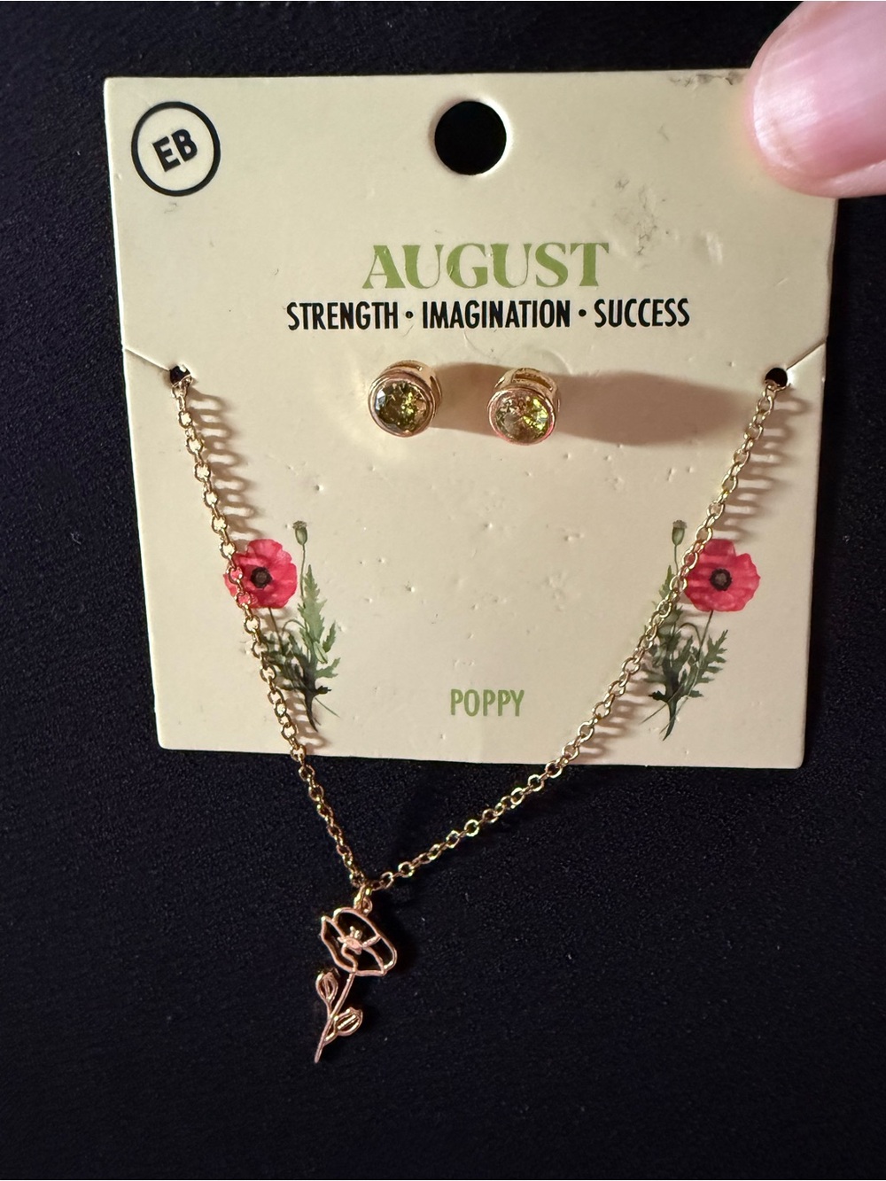 August Poppy Gold-Tone Necklace and Green Stud Earrings